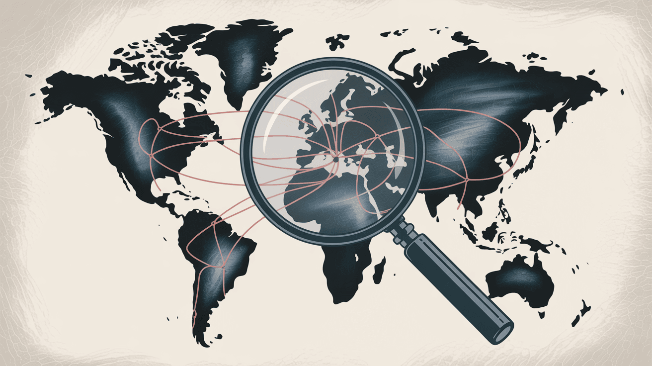World map showing IP address location tracking from email surveillance